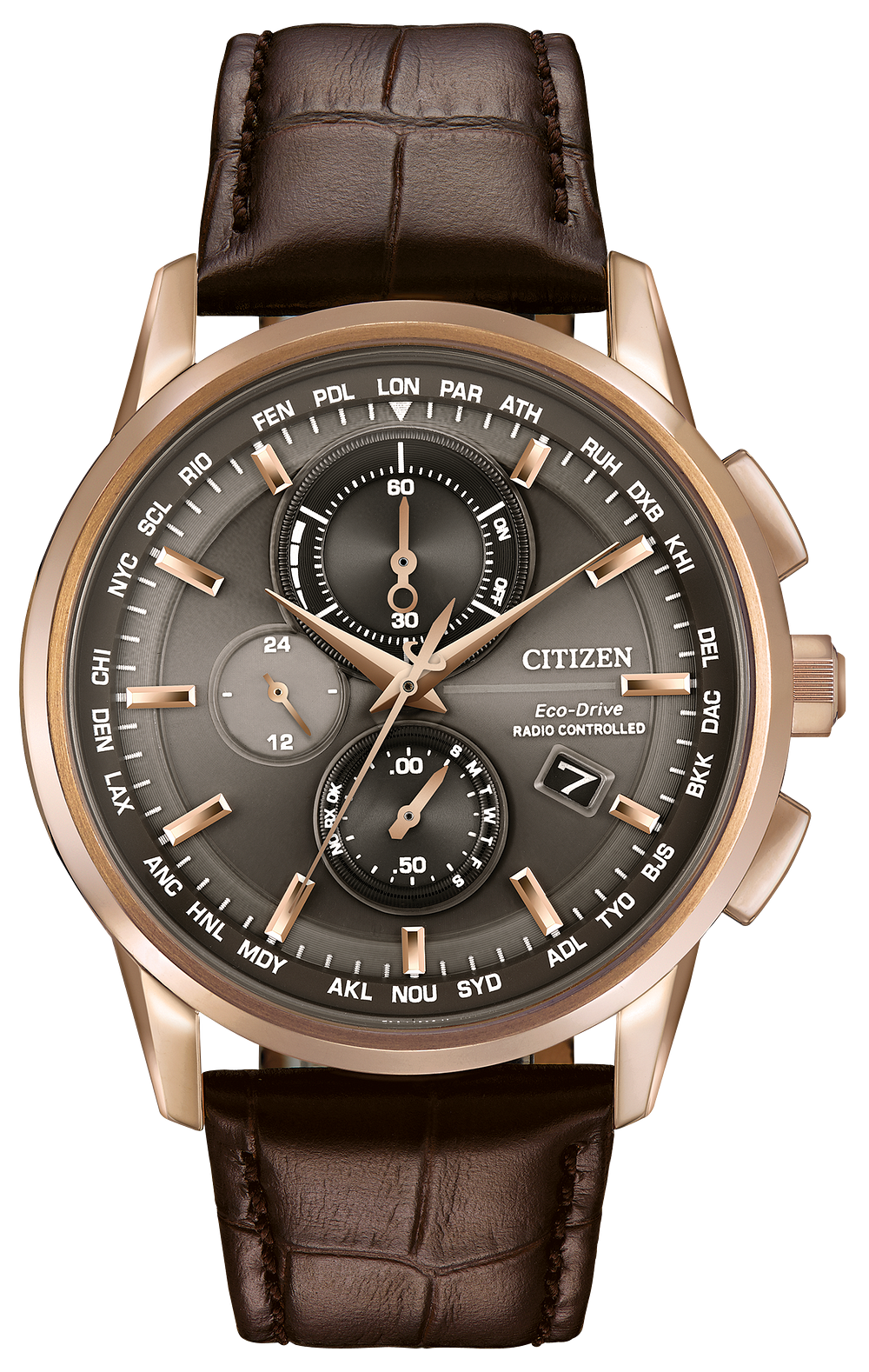 World Chronograph A T Men S Brown AT8113 04H Leather Watch Citizen   World Chronograph A T 